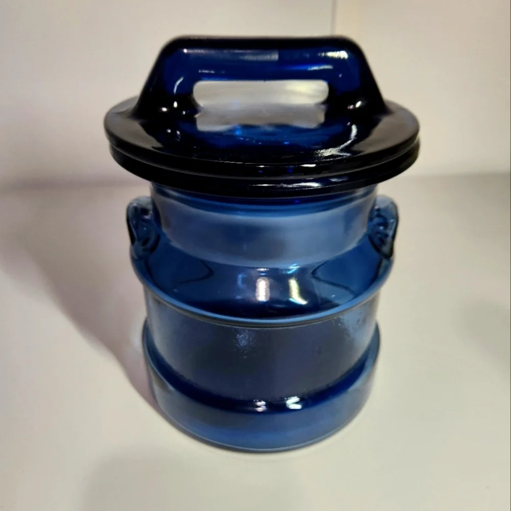 Vintage L.E. Smith Blue Glass Milk Can Canister